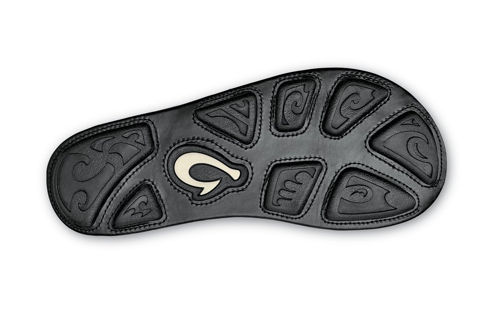 OluKai Mea Ola Men's Leather Flip-Flop Sandals - Black/Black 10138-4040