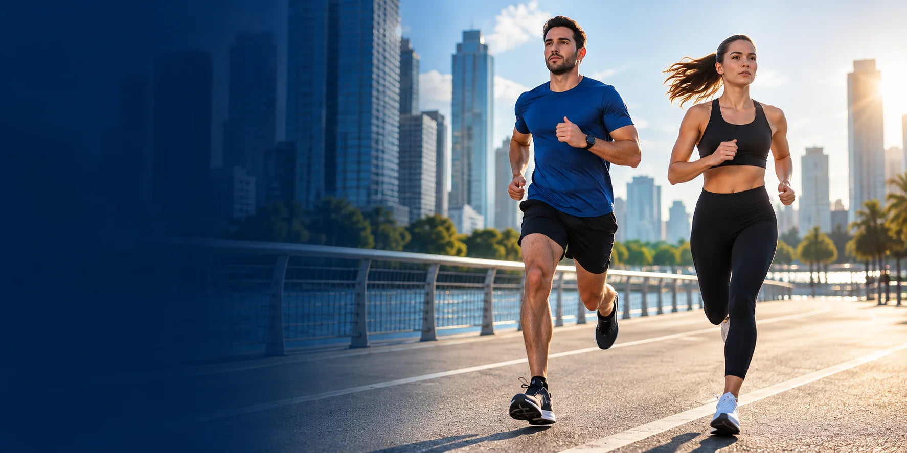 Two athletes running together outdoors